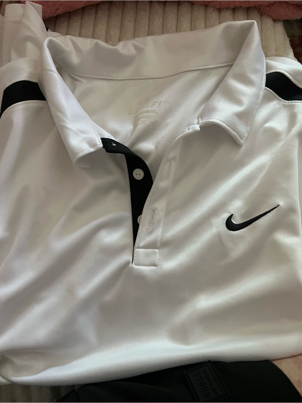 Nike Men’s White Polo with Black Swoosh and Trim